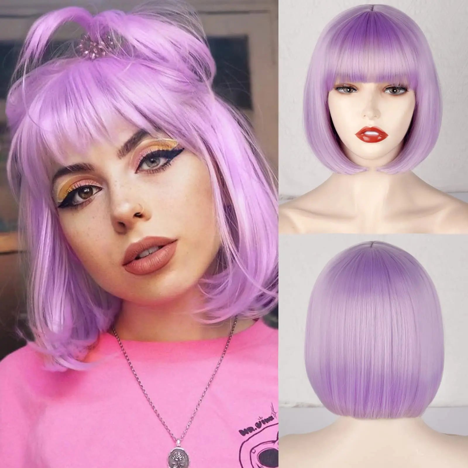 Orange bob hairstyle synthetic wig