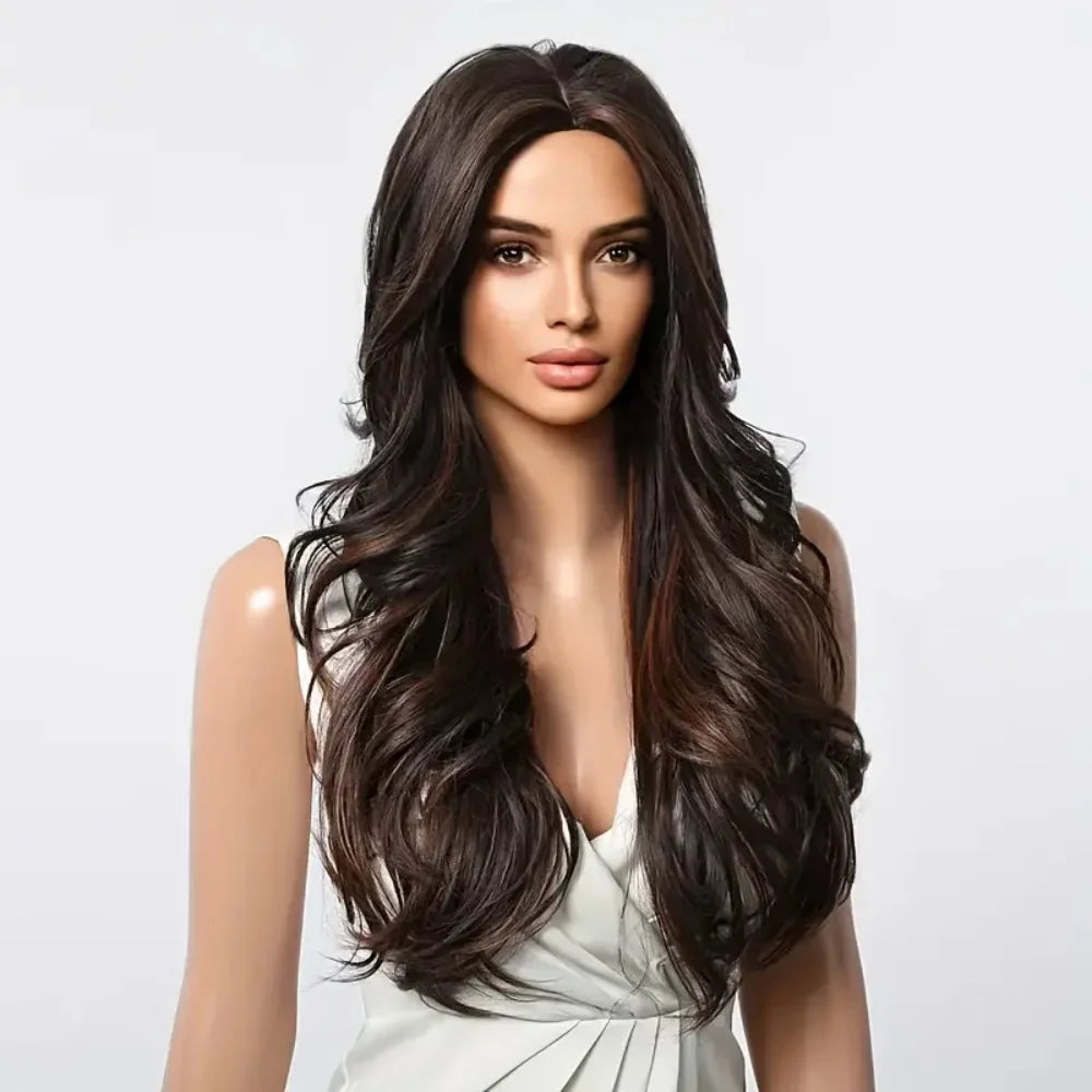 Highlight Brown Wave Curly Wigs Heat Resistant Synthetic Hair