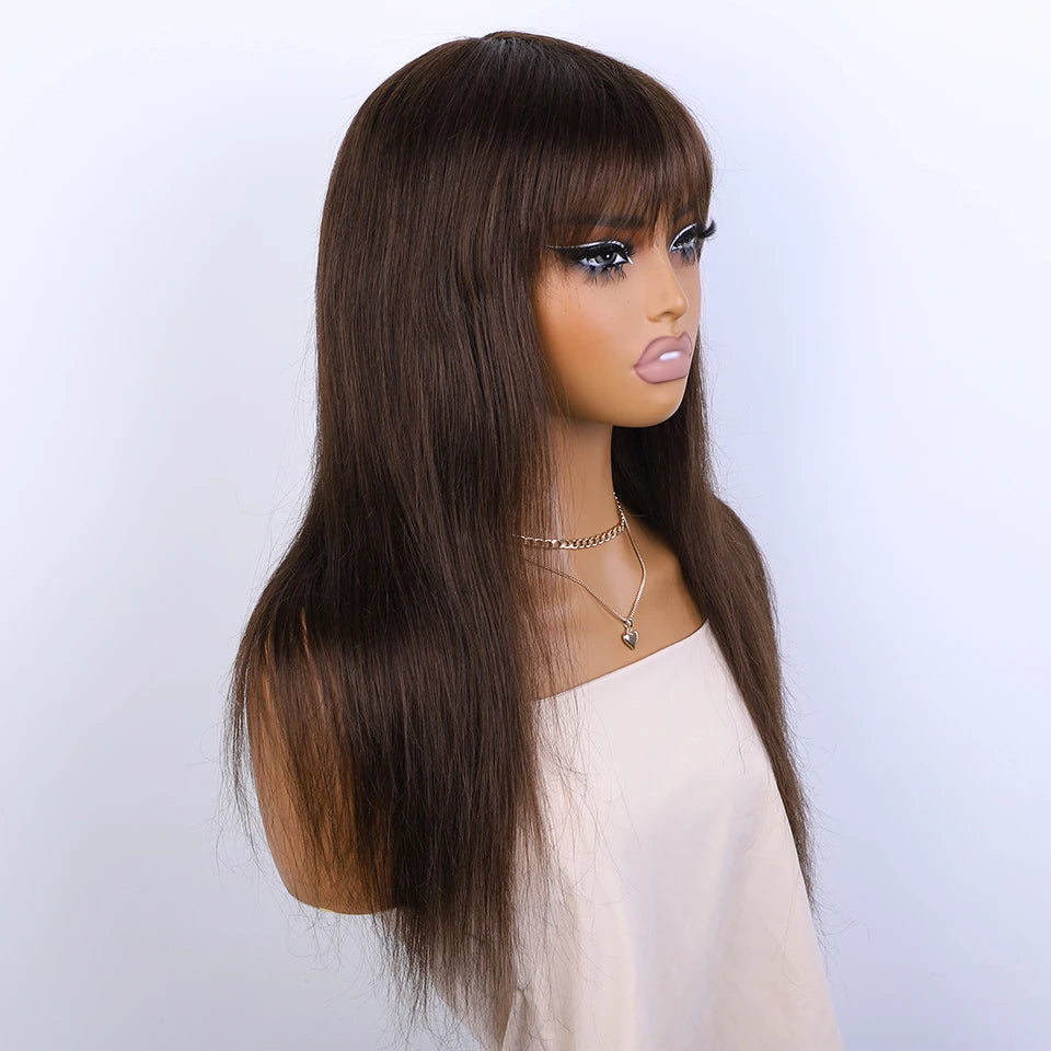 Lekker Chocolate Brown Long Straight 100% Human Hair Wig