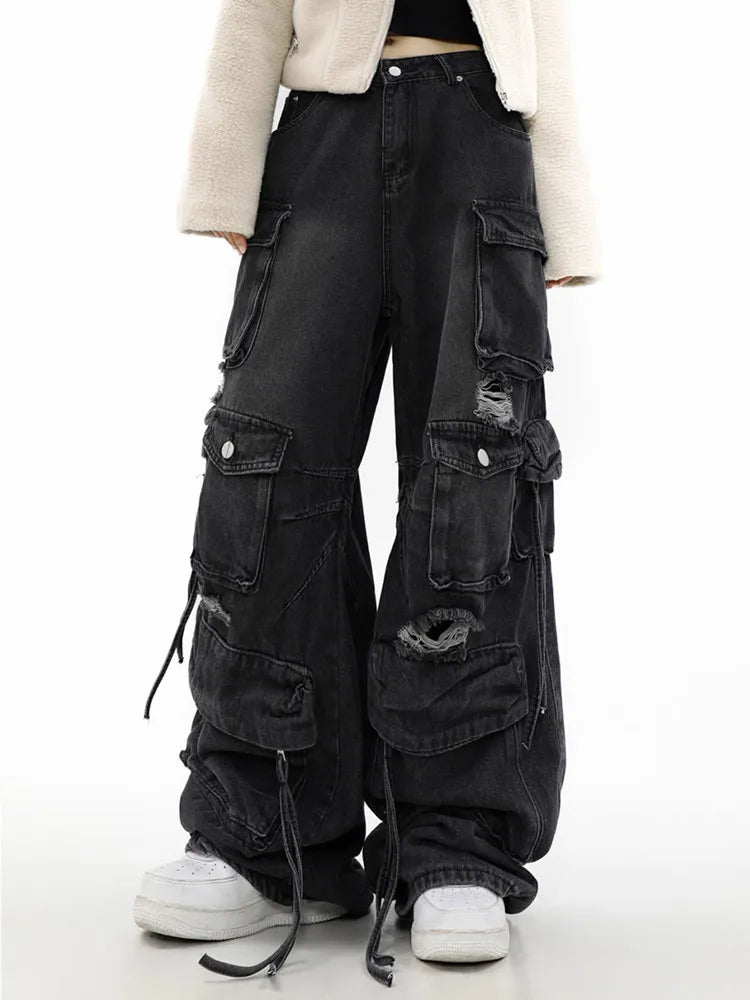 Trashy Y2K Streetwear Baggy Ripped Cargo Jeans