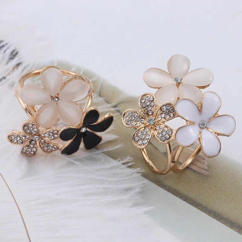 Romantic Rhinestone Flower Scarf Buckle Brooch Jewelry Enamel Crystal Flower Silk Scarf Clips for Women Versatile Accessories