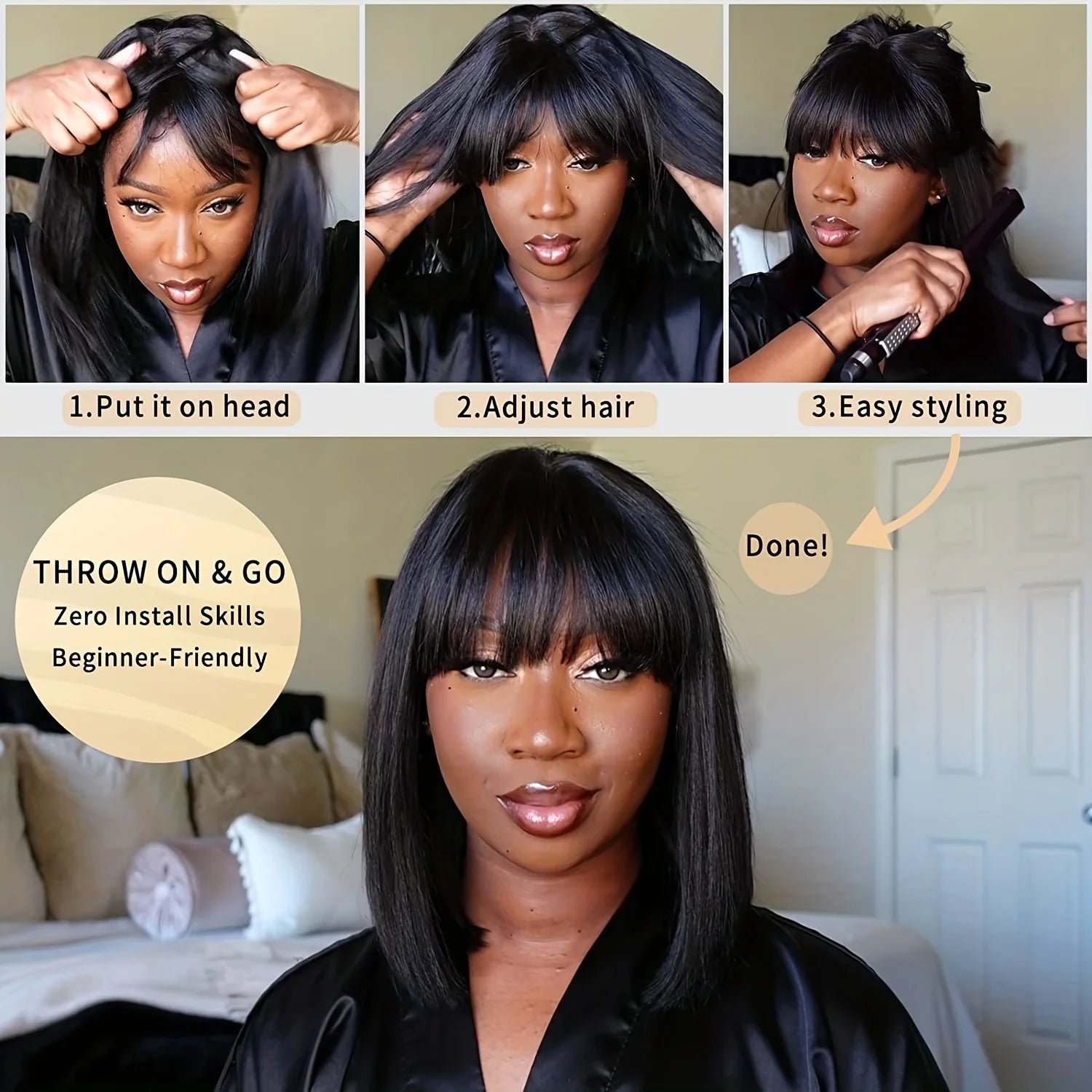 Bone Straight Short Bob Wig With Bangs Brazilian