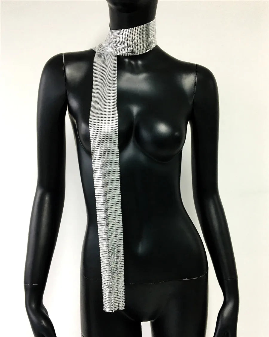 Shiny Metal Sequin Scarf Women Tassel Simple Design Patchwork Cover Up Scarf Party Night Club Chic Jewelry Accessories 2024 New