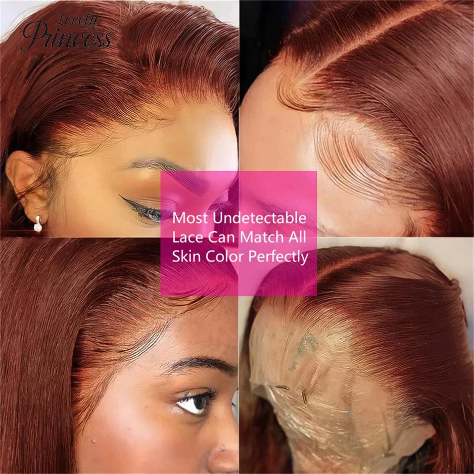 Reddish Brown Bone Straight Lace Front Human Hair Wig Brazilian