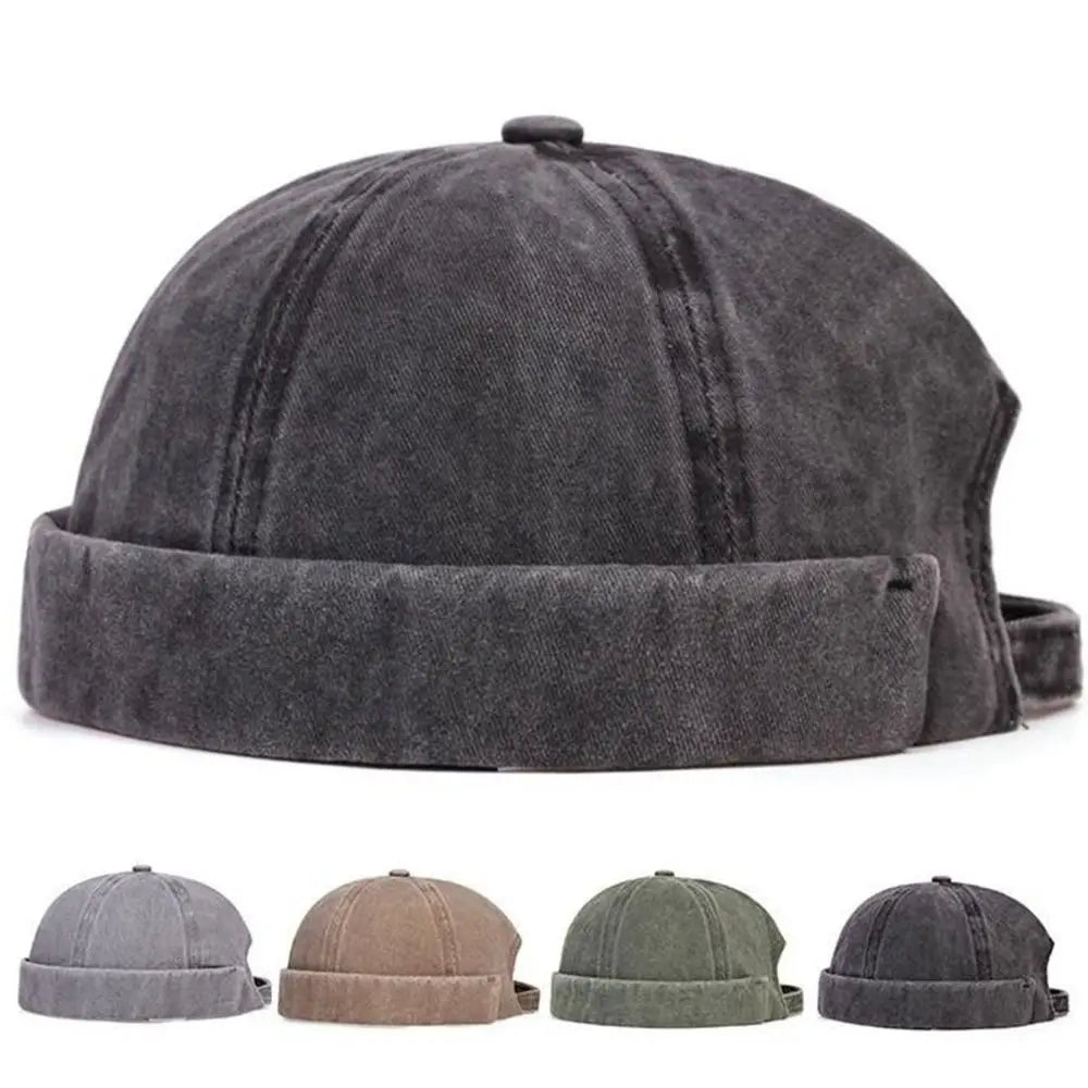 Washed Denim Brimless Cap Retro Vintage