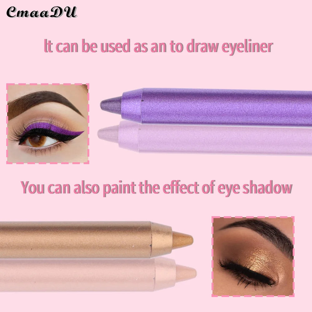12 Colors Set Eyeshadow Eyeliner 2 In 1 Used Pen Matte Glitter Eye Shadow Stick Shine Waterproof Long Lasting Makeup Eyes