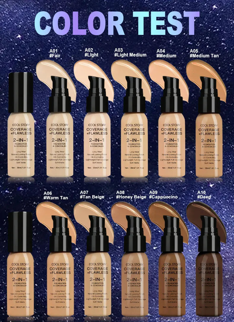 10 Shade Full Coverage Concealer Liquid Foundation makeup high coverage Base makeup  Foundation cream Natural Matte