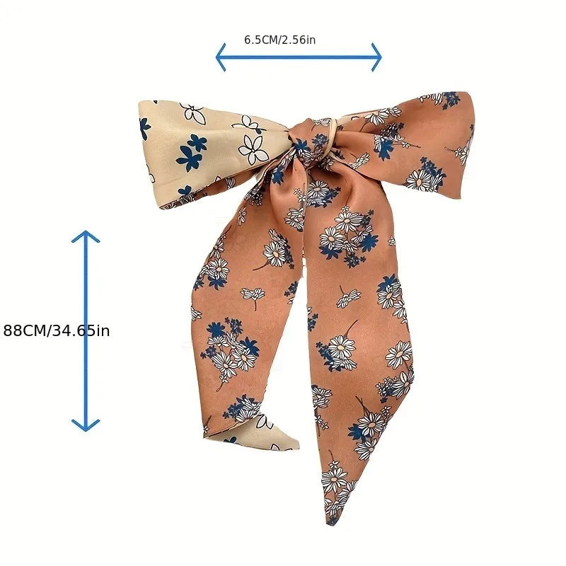Fashion Printing Silk Hair Scarf for Women Chiffon Long Ribbon Ponytail Ties Headbands Hair Accessories
