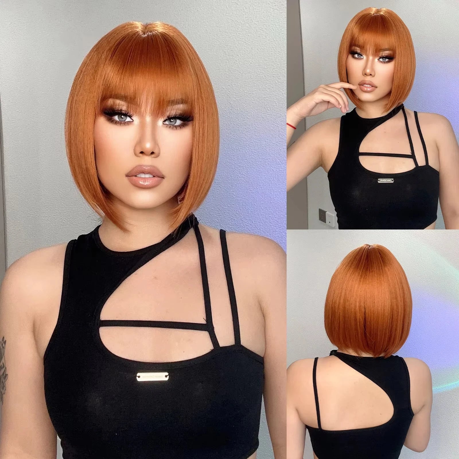 Orange bob hairstyle synthetic wig