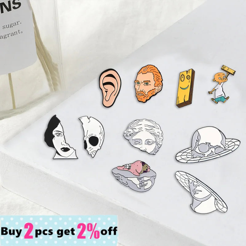 Wholesale Enamel Pin Van Gogh Plank Ed Edd Eddy Punk Women Face Brooches Starfish Sculpture Lapel Pins Jewelry Gift for Friend