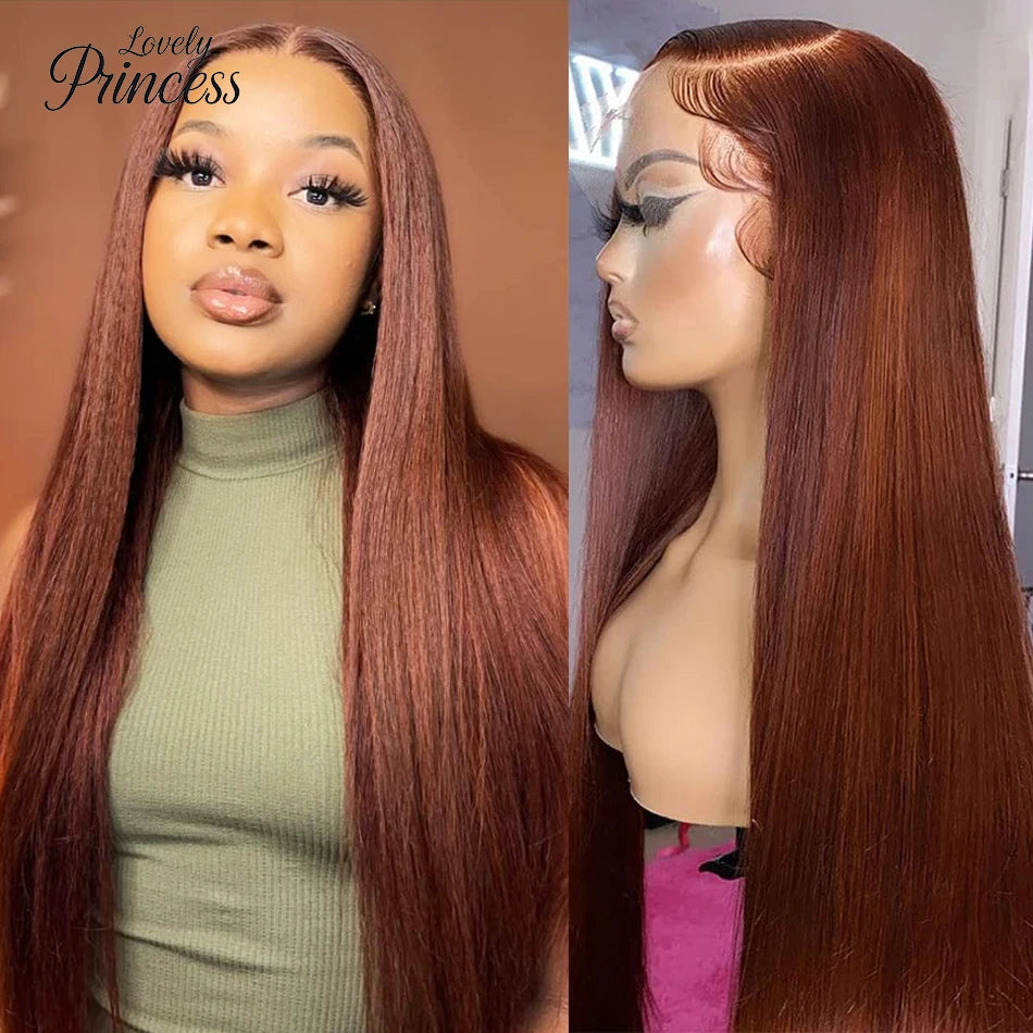 Reddish Brown Bone Straight Lace Front Human Hair Wig Brazilian