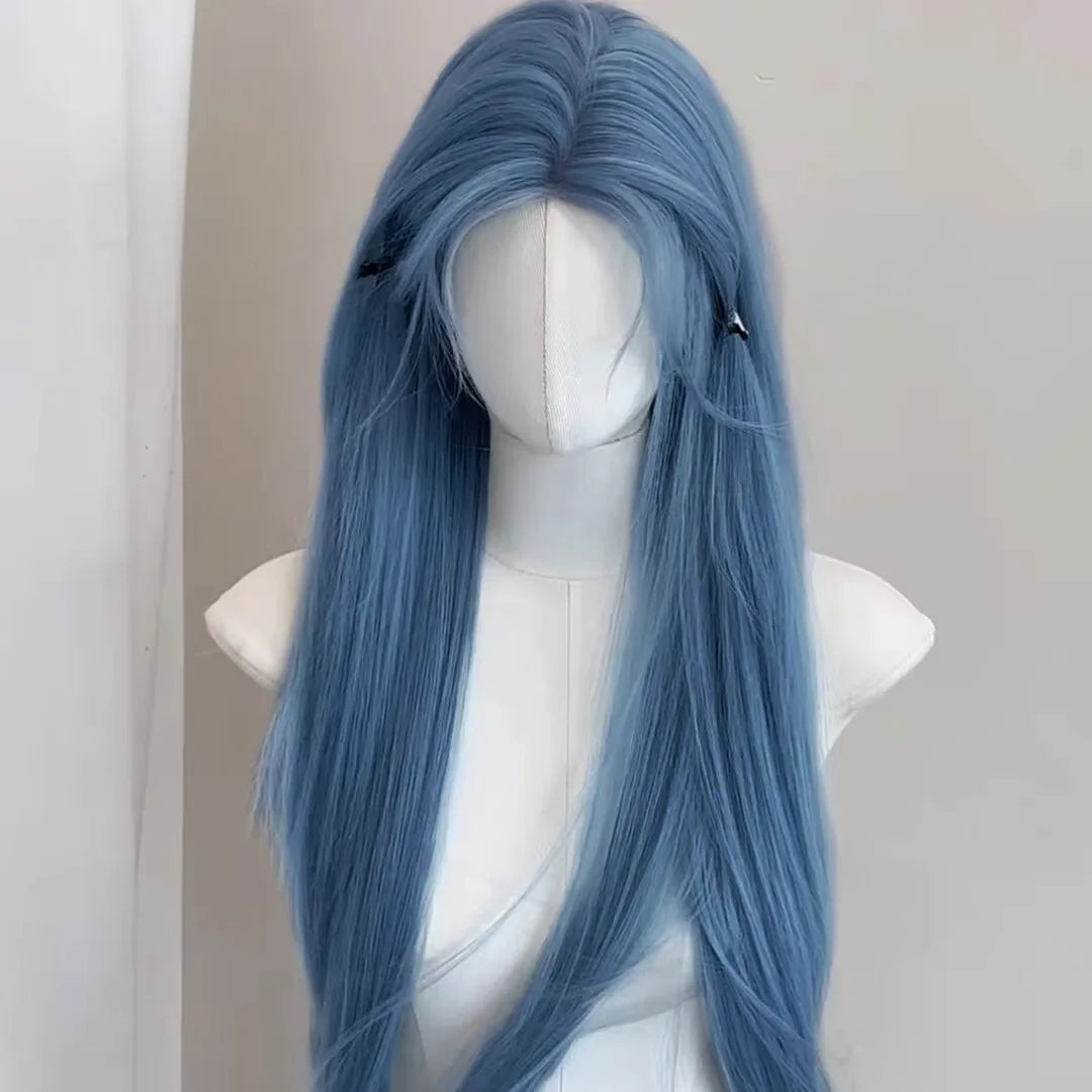 Fog Blue Medium Long Straight Hair