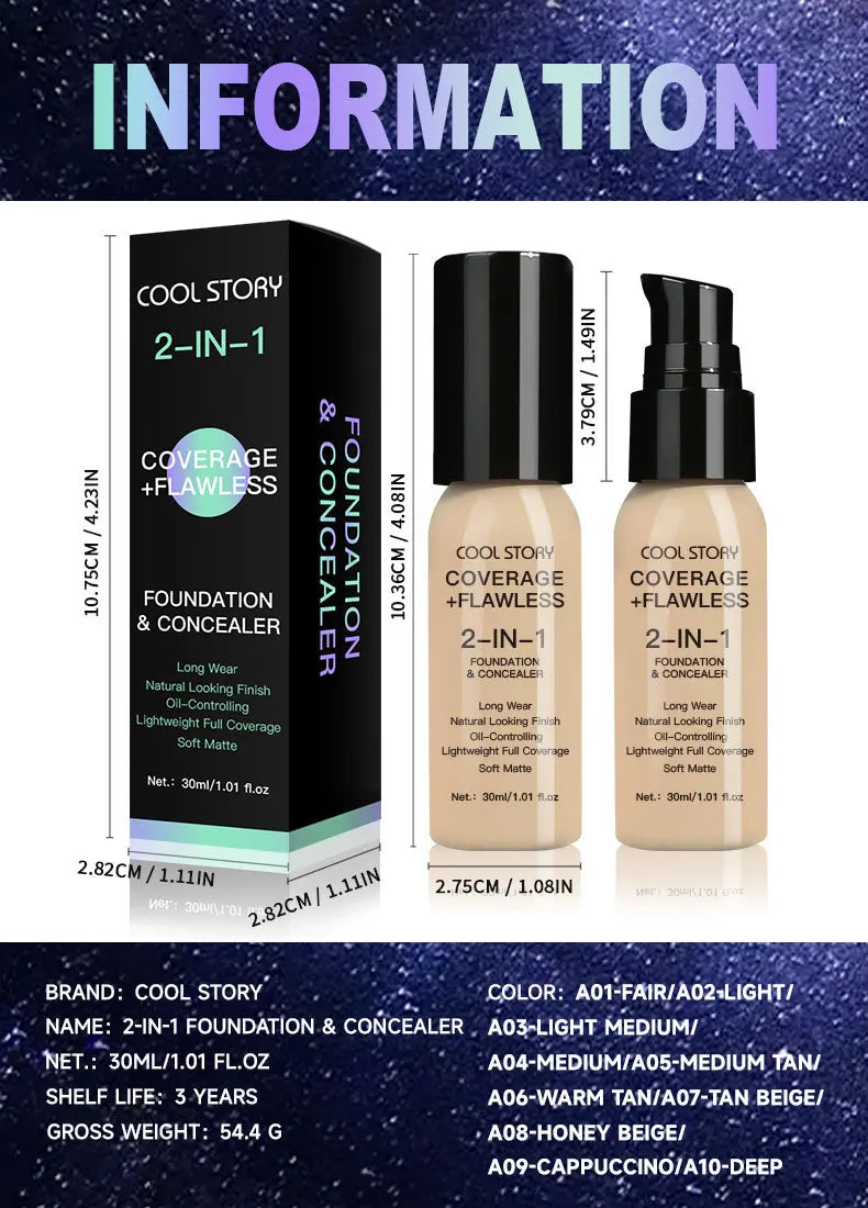 10 Shade Full Coverage Concealer Liquid Foundation makeup high coverage Base makeup  Foundation cream Natural Matte