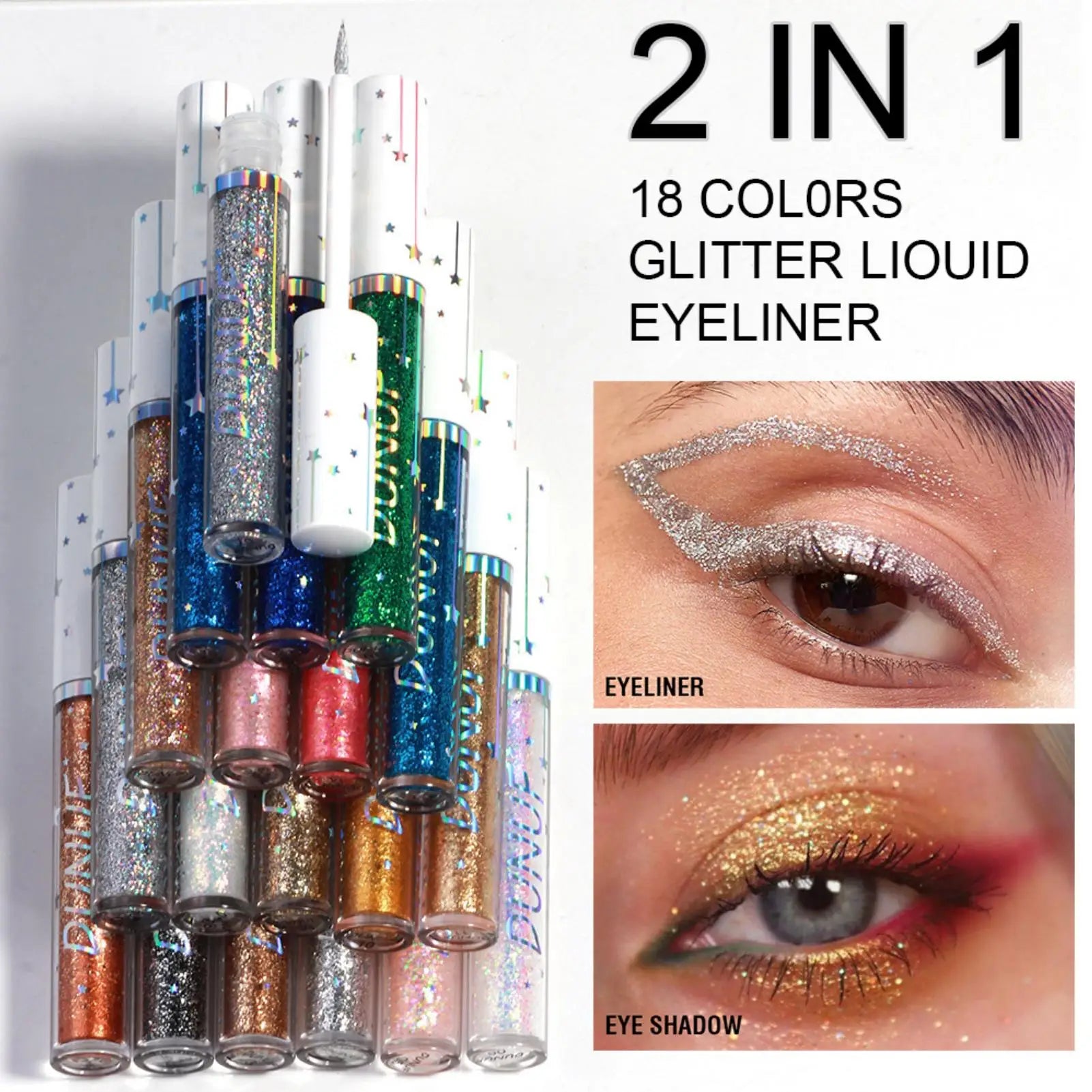 1PC Glittering Liquid Eyeliner and Eyeshadow, Smooth, Shimmering, Brightening, Waterproof,Suitable for Festivals/carnivals/party