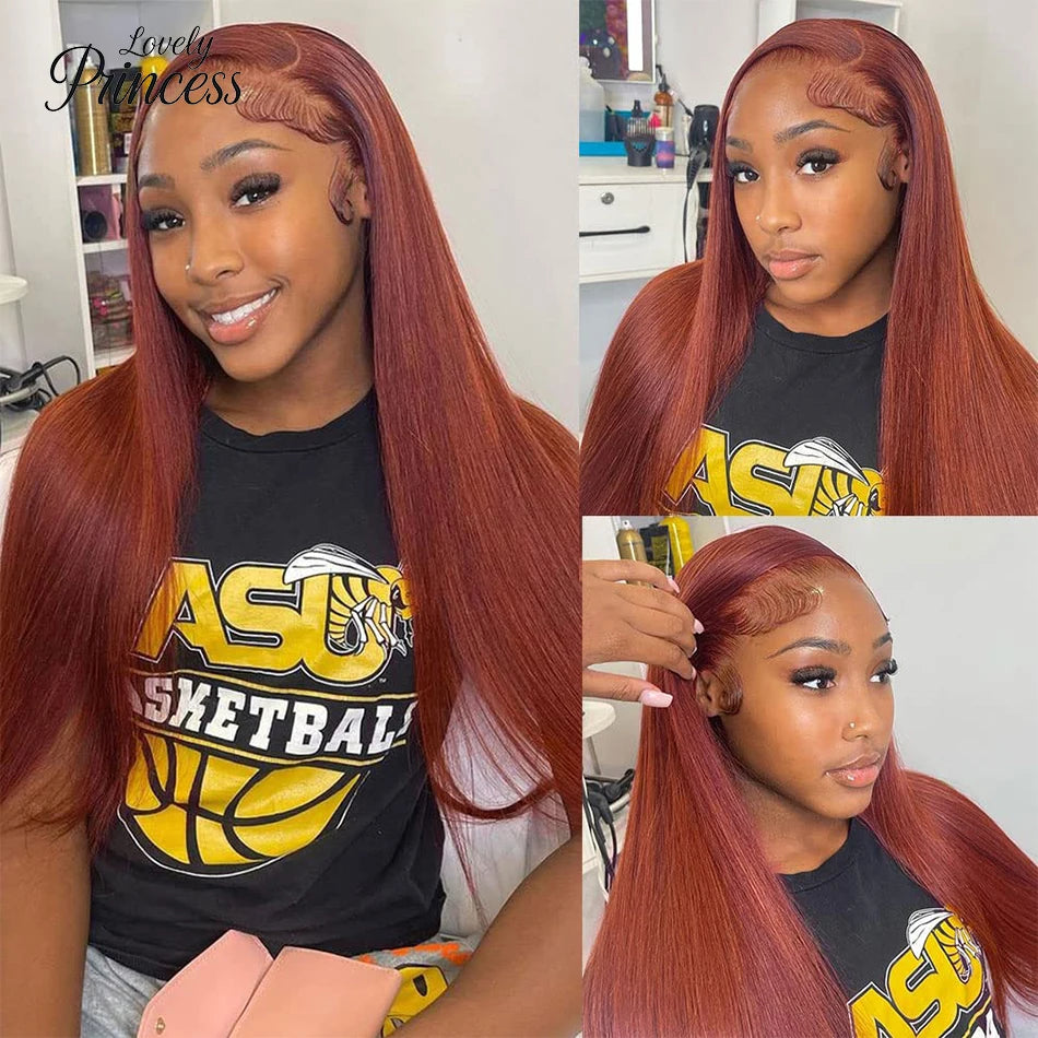 Reddish Brown Bone Straight Lace Front Human Hair Wig Brazilian