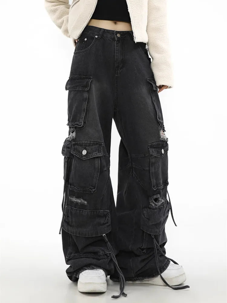 Trashy Y2K Streetwear Baggy Ripped Cargo Jeans