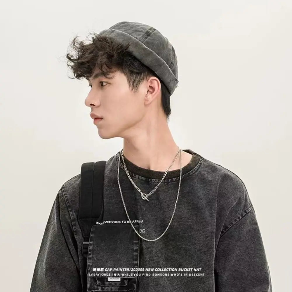 Washed Denim Brimless Cap Retro Vintage