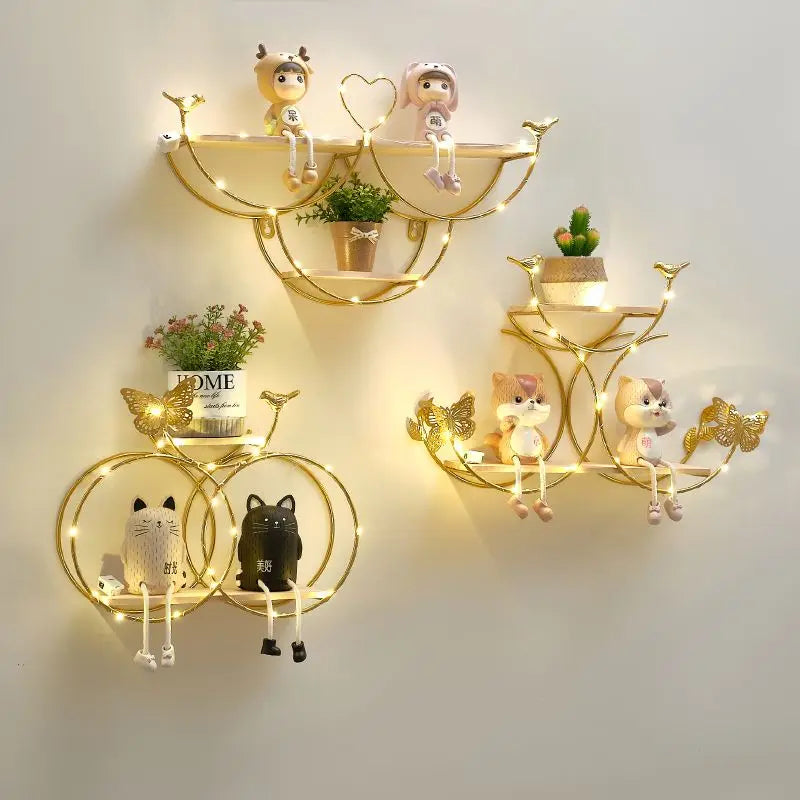 Luminous Wall Shelf Organizers Storage Living Room Bedroom Shelves Wall Decoration Hanging Display Stand Racks Home Decor