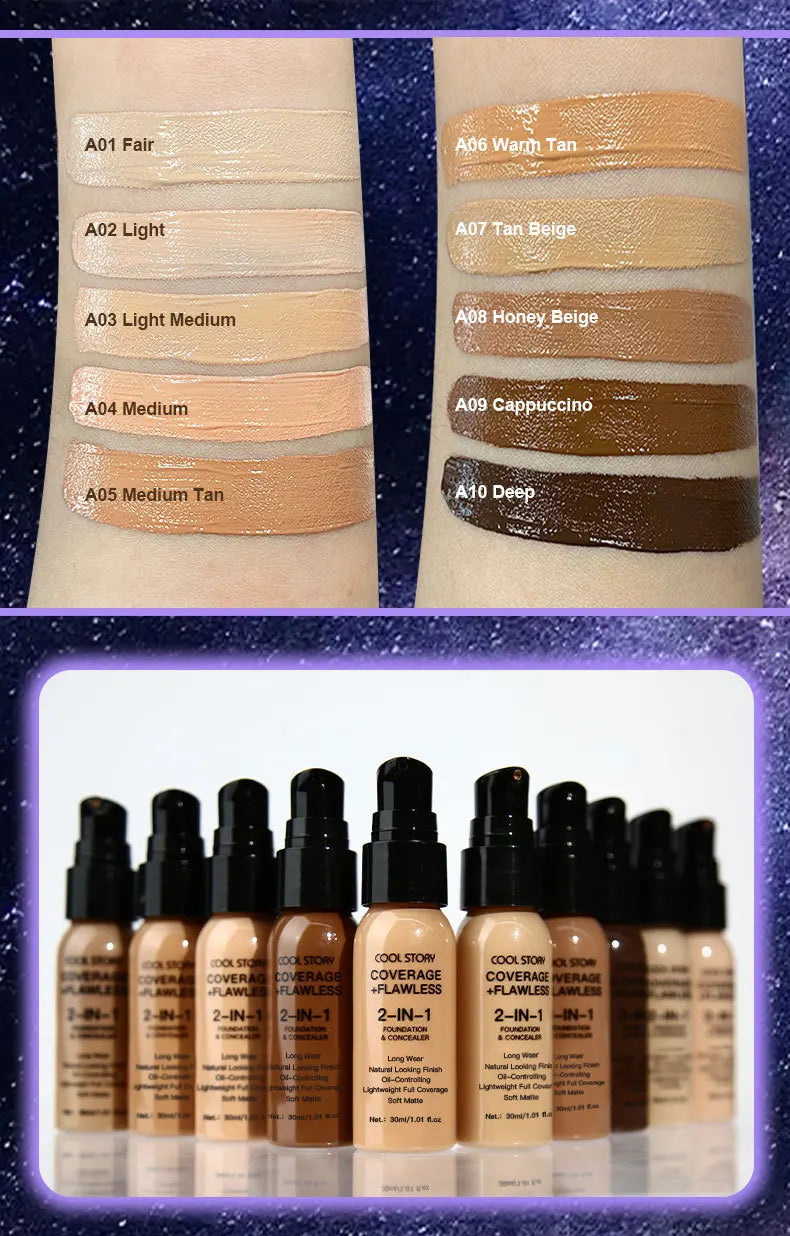 10 Shade Full Coverage Concealer Liquid Foundation makeup high coverage Base makeup  Foundation cream Natural Matte
