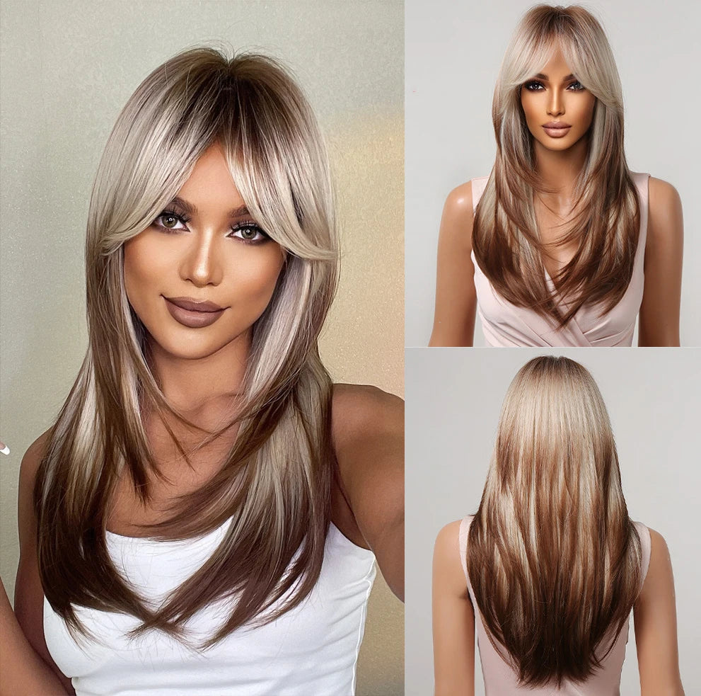 Light Wine Red Synthetic Wigs With Bangs