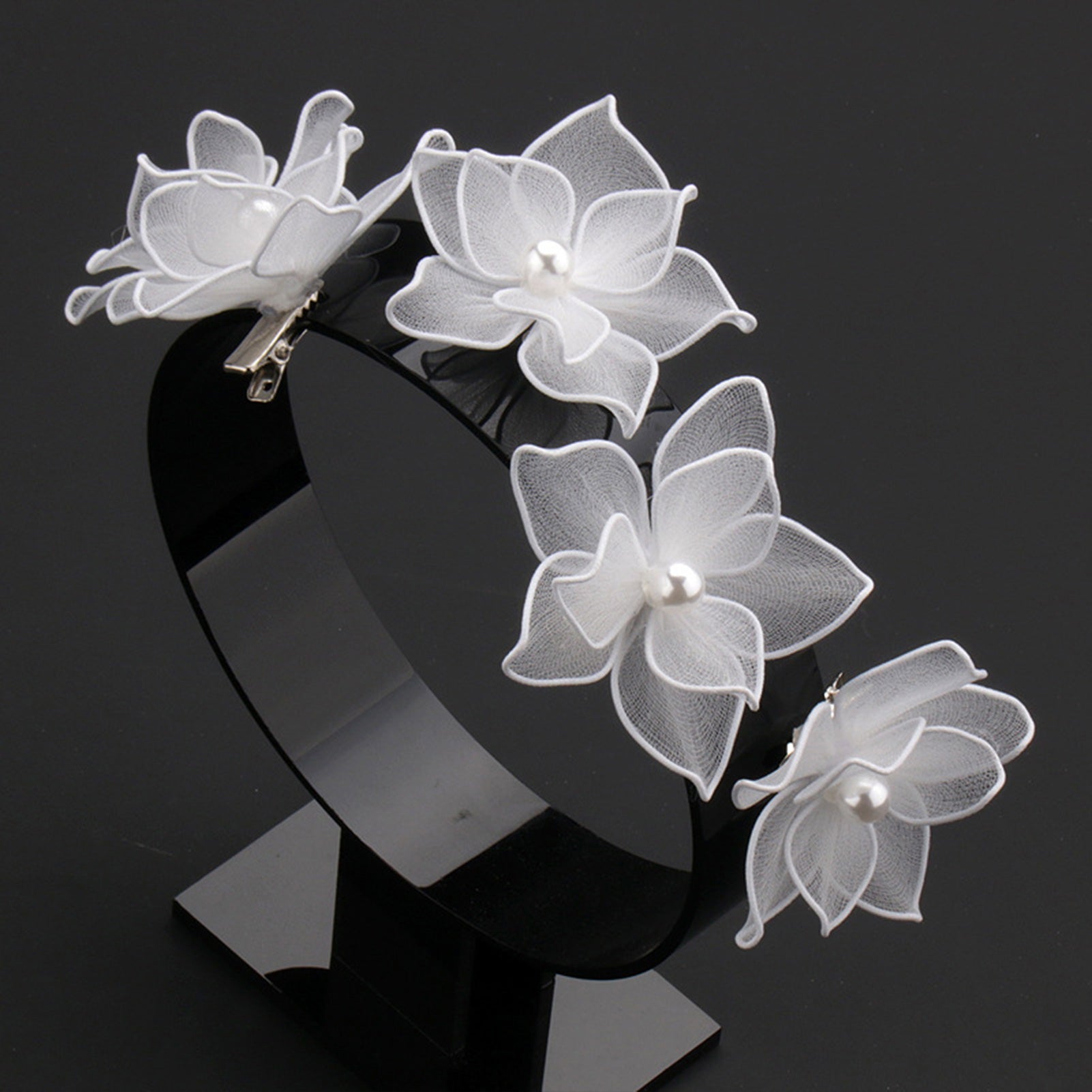 White Floral Hair Clip Wedding Hair Accessories For Women Pearl Fabrics Hairpin Barrettes Bride Tiaras Prom Hair Jewelry Gifts