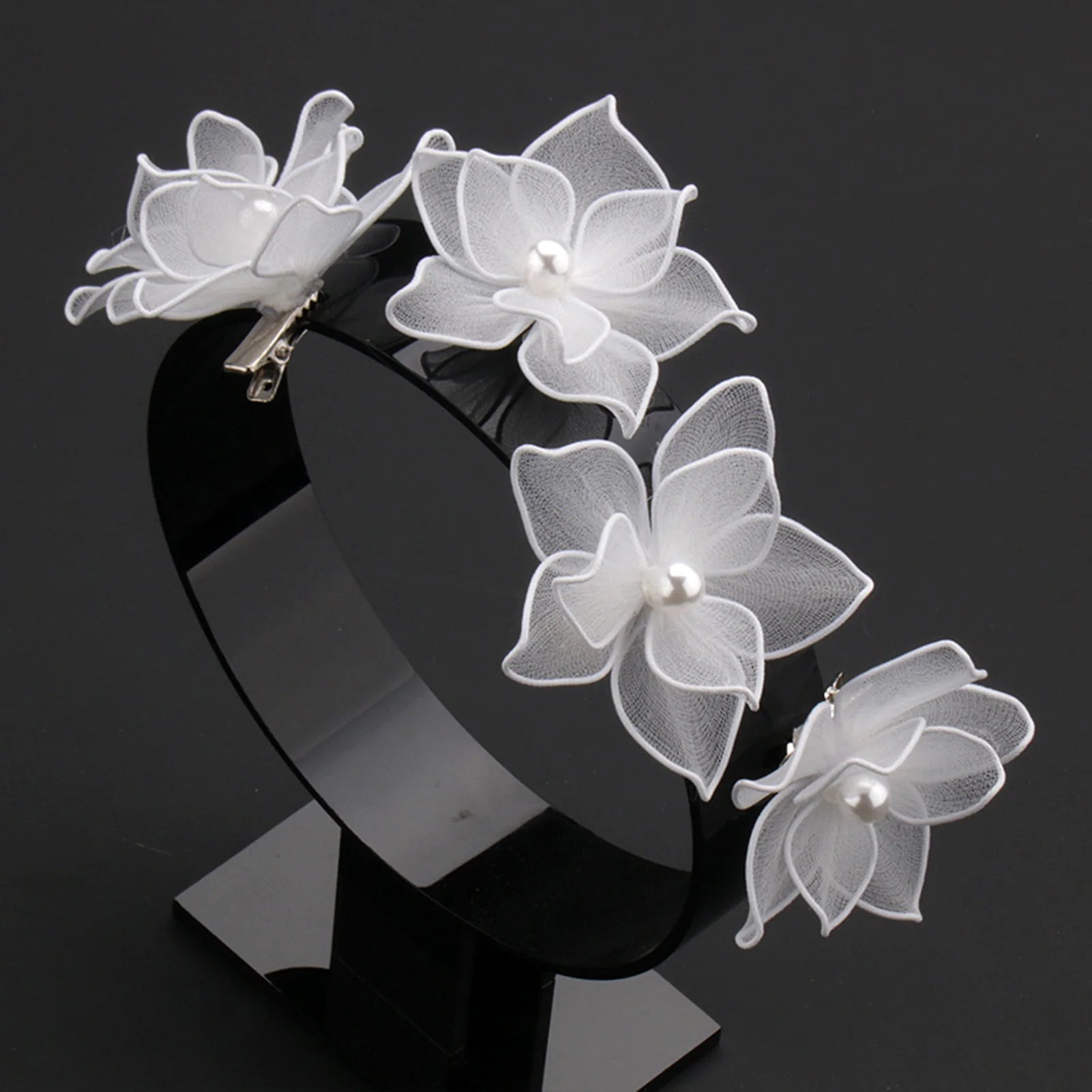 White Floral Hair Clip Wedding Hair Accessories For Women Pearl Fabrics Hairpin Barrettes Bride Tiaras Prom Hair Jewelry Gifts