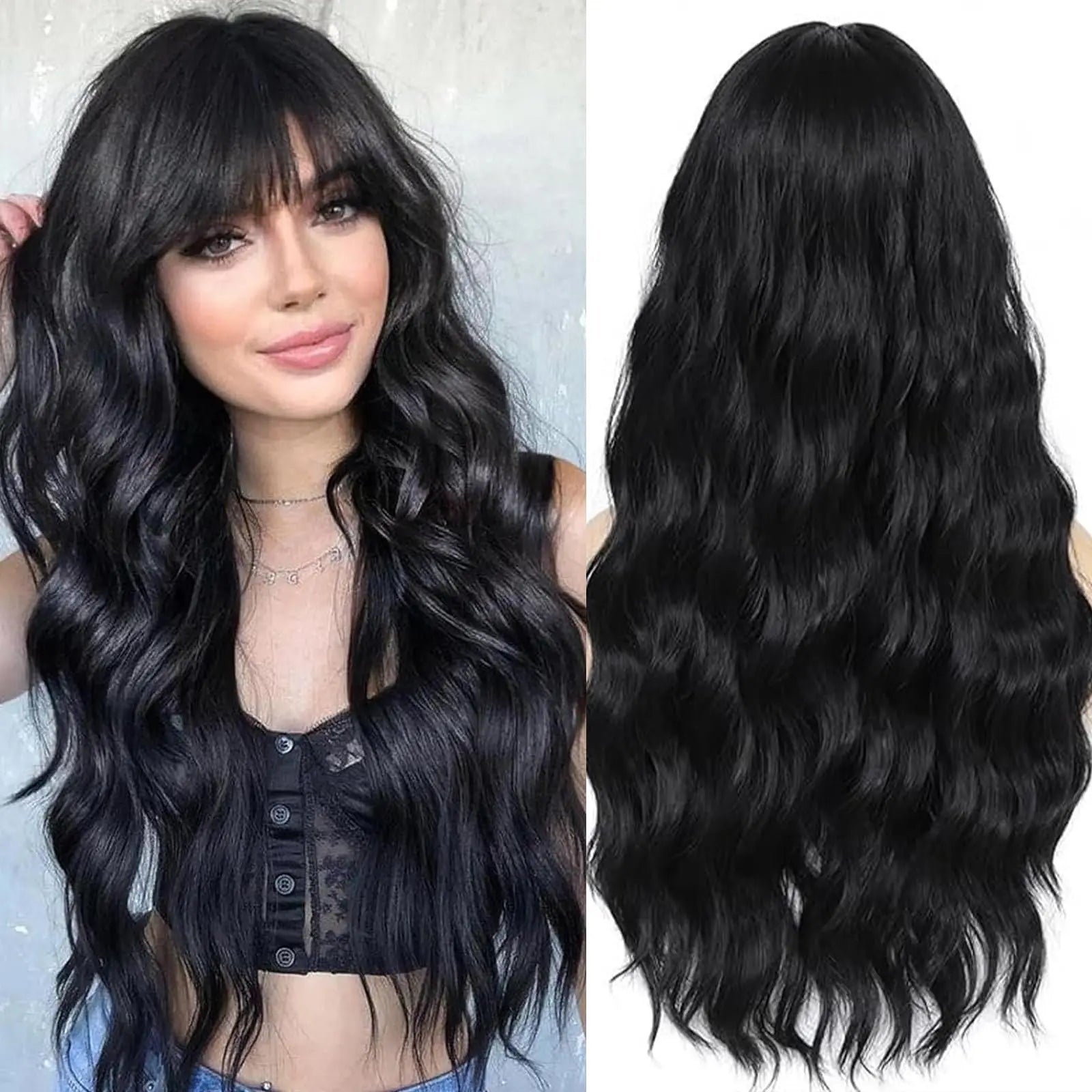 Orange synthetic wig with big waves for party,
