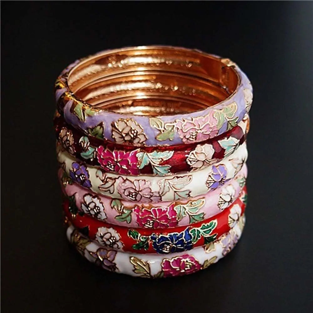 Fashion Ethnic Cloisonne Enamel Gifts For Women Girl Handicraft Peony Accessories Jewelry Bracelet Bangles