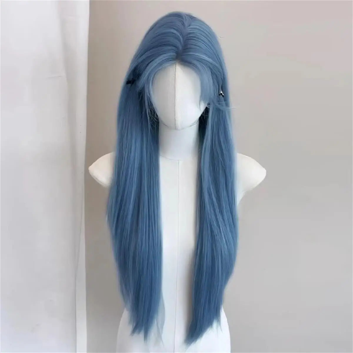 Fog Blue Medium Long Straight Hair